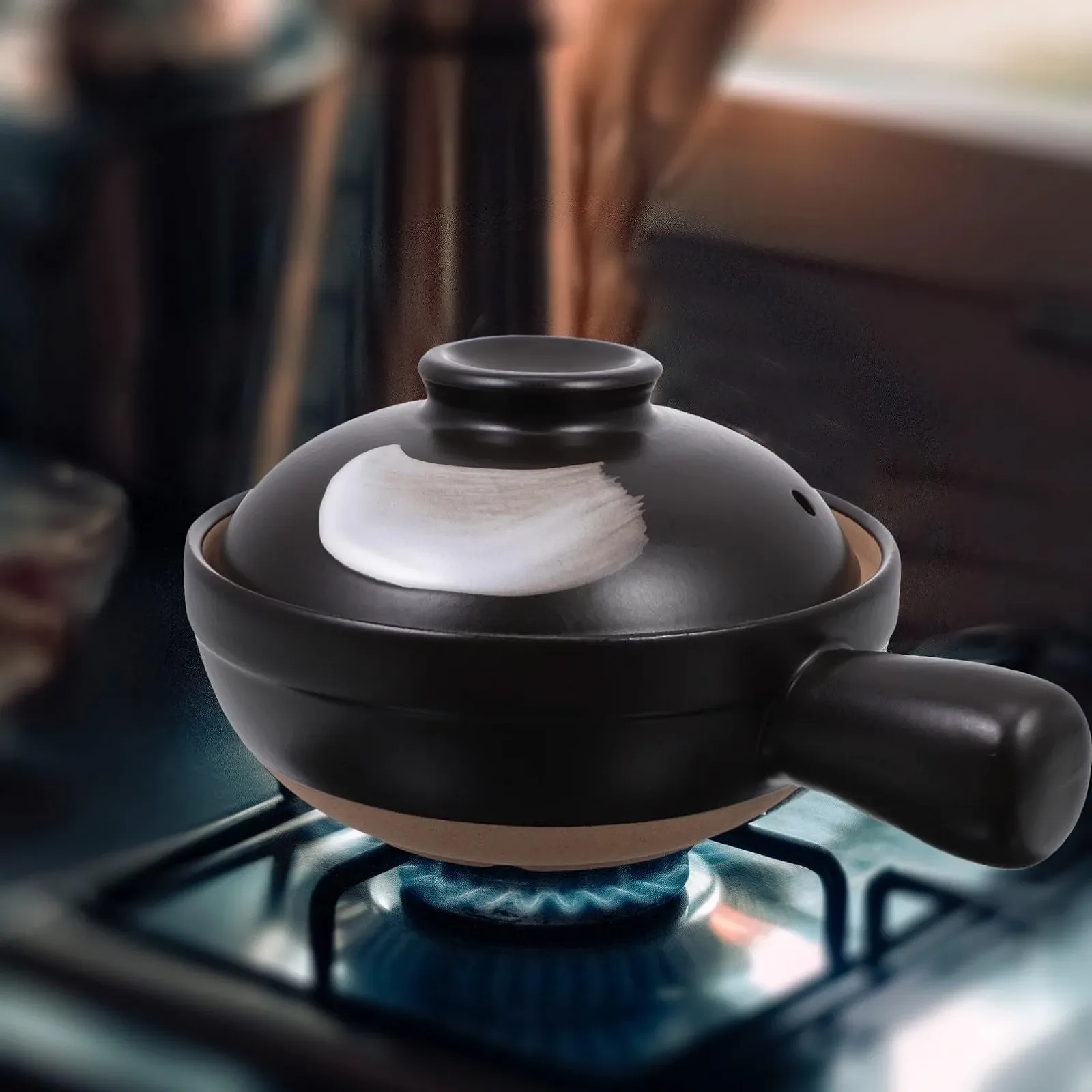 Кастрюля Toyvian с крышкой керамическая из прочного камня для супов и пасты, фото №5