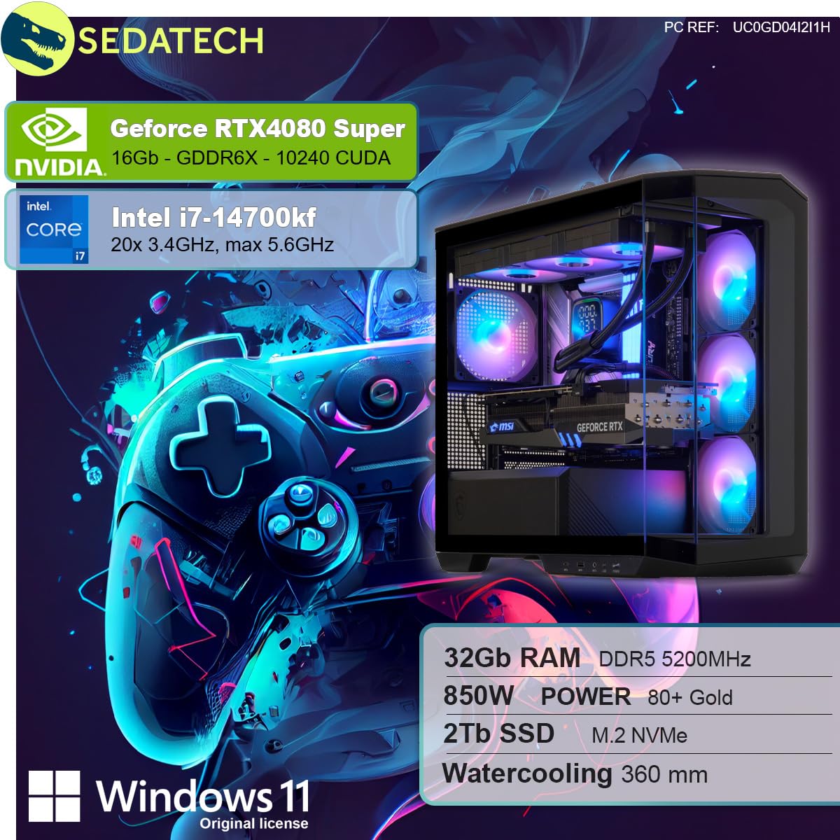 ПК Sedatech Advanced Gaming Water Cooling Intel i7-14700KF RTX4080 Super 32GB DDR5 2TB SSD M.2 Windows 11, фото №2