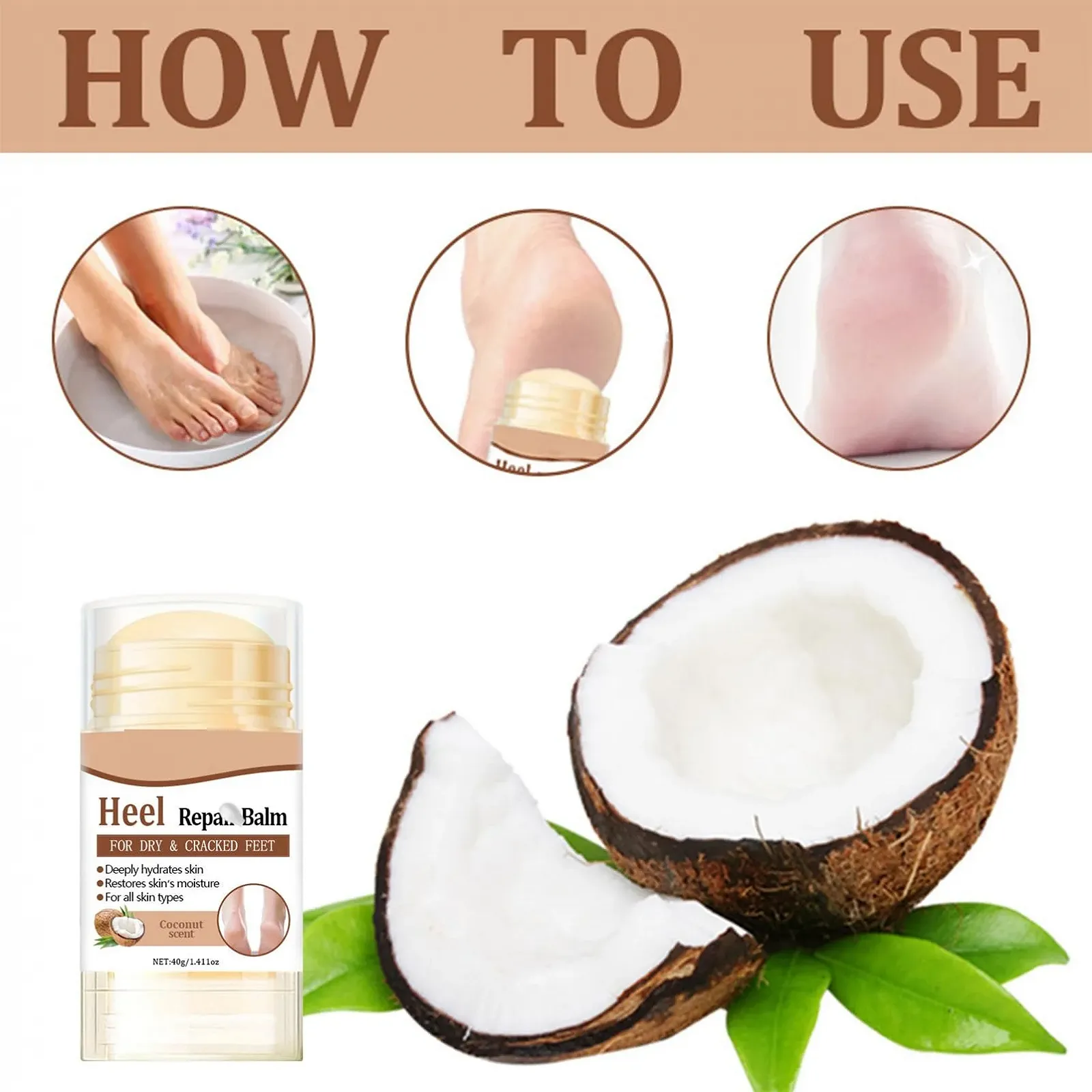 Крем-стик для ног Foot Care против трещин на пятках с кокосовым маслом увлажняющий, фото №7 Крем-стик для ног Foot Care против трещин на пятках с кокосовым маслом увлажняющий, фото №7