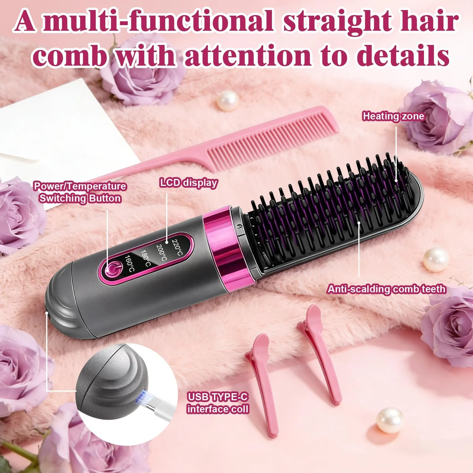 Бездротова щітка-вирівнювач Go Brush Pro для короткого волосся 4 температурні режими, фото №5 Бездротова щітка-вирівнювач Go Brush Pro для короткого волосся 4 температурні режими, фото №5