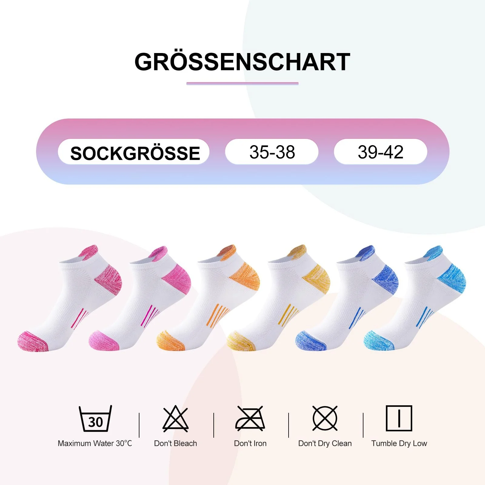 Носки Trainer Женские Хлопковые Спортивные Дышащие Короткие Противомозольные Носки Женские Мягкие для Бега 6 Пар 35-38/39-42, фото №7