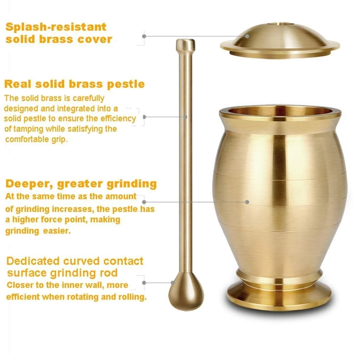 Ступка з товкачиком Brass Spice Mill Міцна Легка у очищенні, фото №2