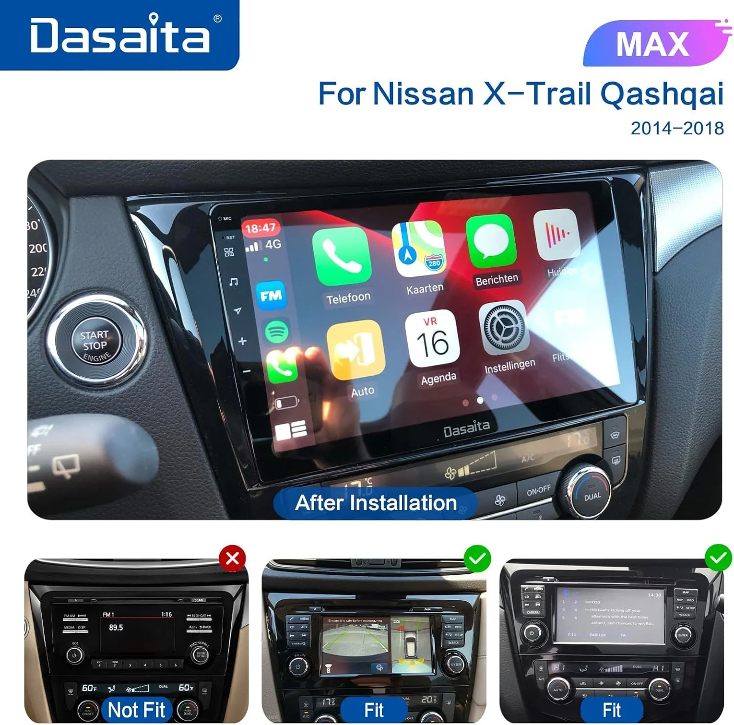 Штатная автомагнитола Dasaita HA5225 для Nissan X-Trail Qashqai Rogue 2014-2020/10" / Сенсорная / 4/64Гб / Apple CarPlay / Android Auto / Bluetooth / WI-FI / GPS / USB / AUX, фото №4
