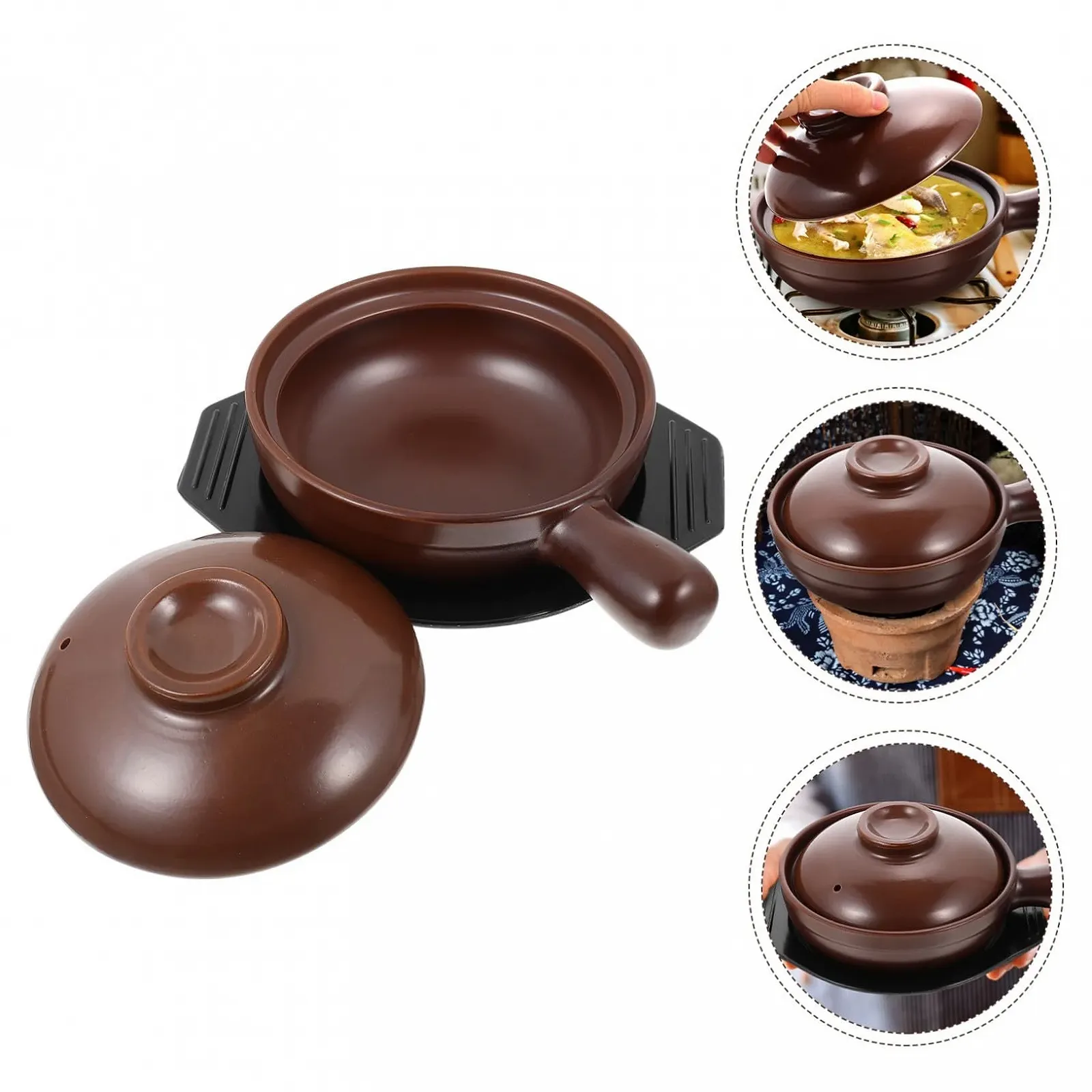 Керамическая кастрюля с ручкой Жаростойкая Нескользящая с подставкой, фото №8