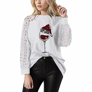 Рождественский джемпер Женский Забавный Санта Принт Повседневные Рождественские свитшоты Пуловер Подростковые девушки Рождественские праздничные топы Круглый вырез Рождественская блузка Женская Рождественская блузка - Фото 1