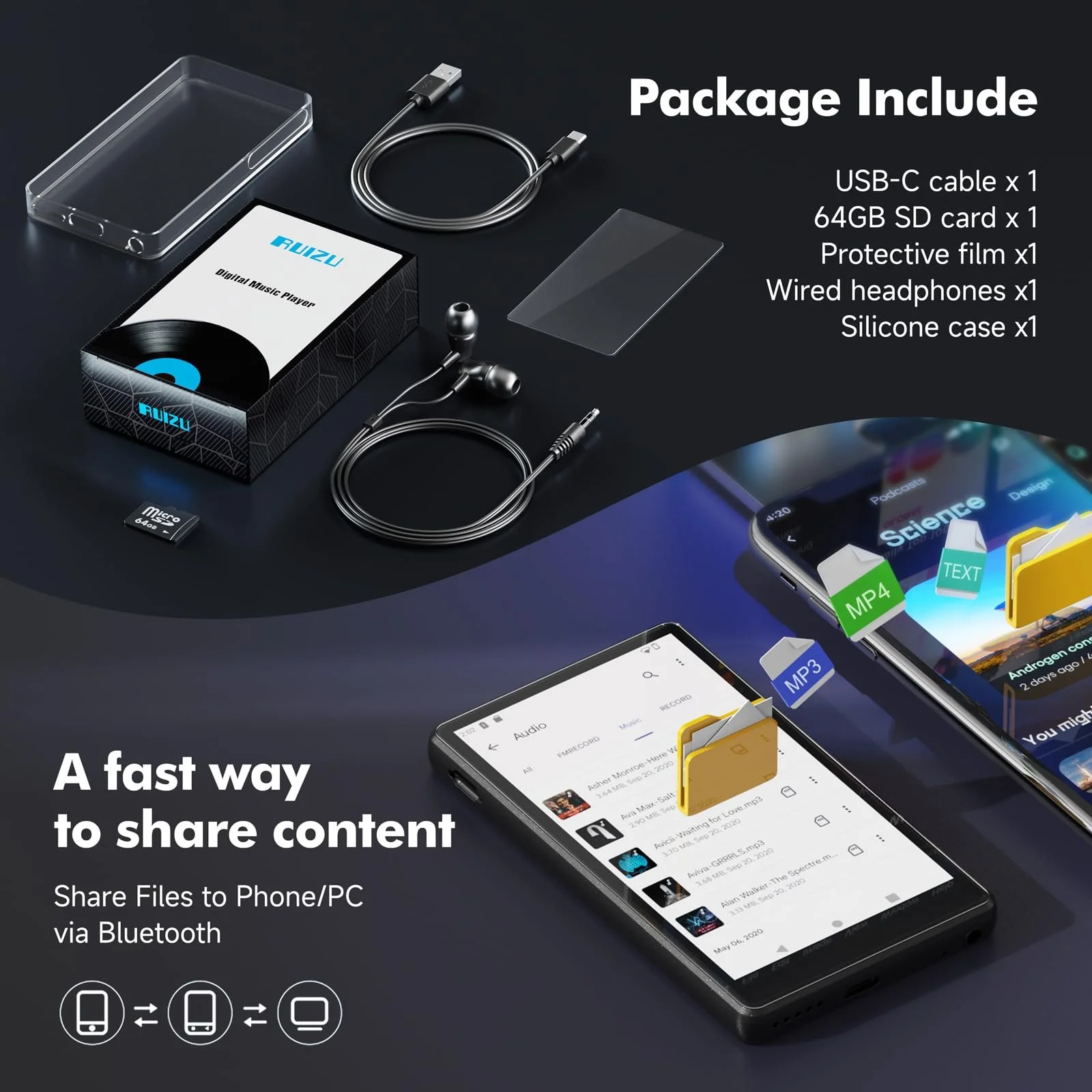 MP3-плеер Spotify с Bluetooth 83GB, 4.5-дюймовый сенсорный MP4-плеер WiFi, 2000 mAh Портативный стерео Hi-Fi с динамиком, Amazon Music, Android-плеер для потоковой передачи музыки для детей, FM-радио, фото №7
