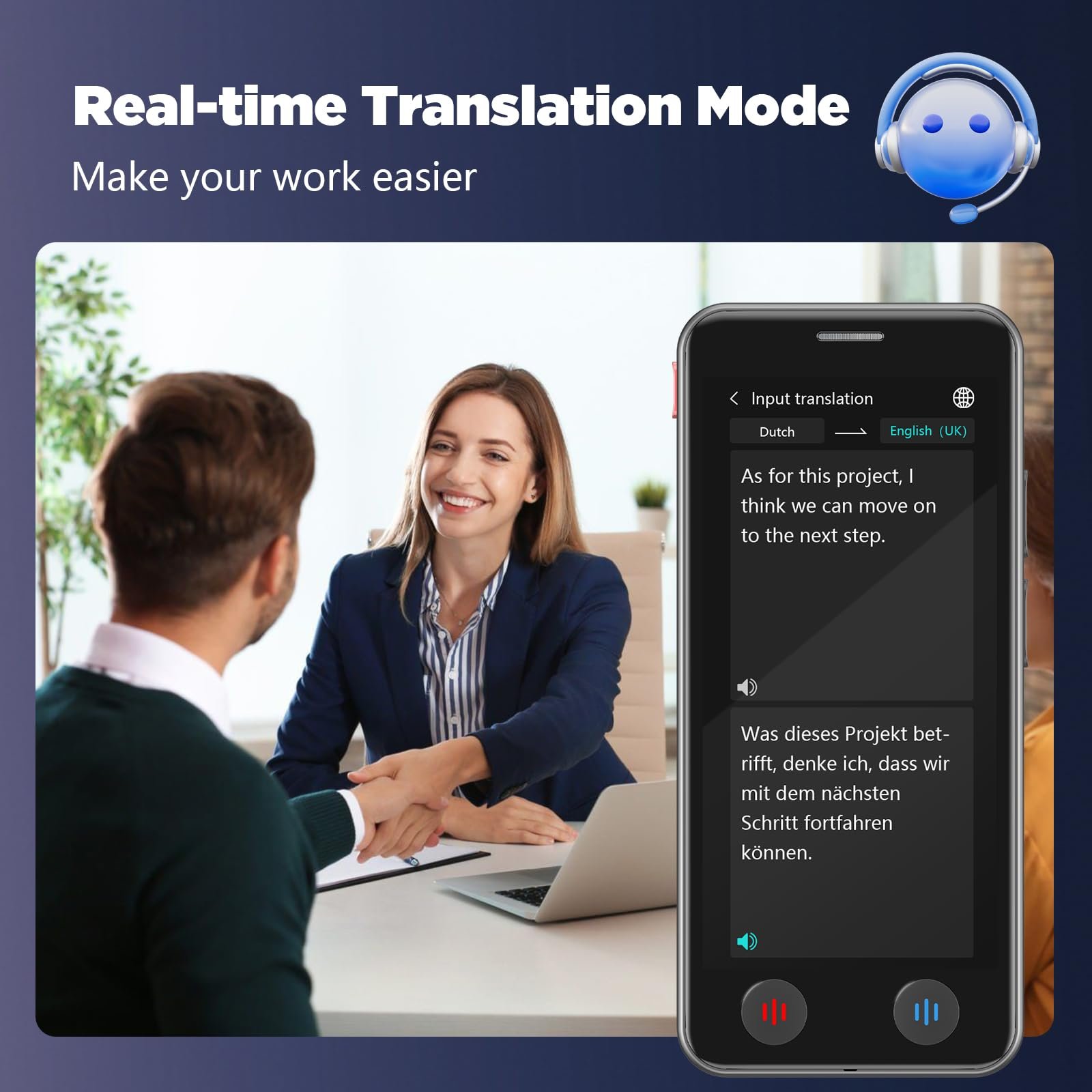 Пристрій для перекладу голосу, Перекладач AI A40, 139 мов, фото №3 Пристрій для перекладу голосу, Перекладач AI A40, 139 мов, фото №3