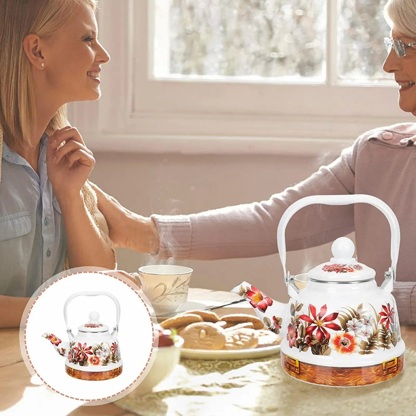 Чайник Емальований Різнокольоровий Квітковий для Плити для Гарячої Води, фото №5 Чайник Емальований Різнокольоровий Квітковий для Плити для Гарячої Води, фото №5