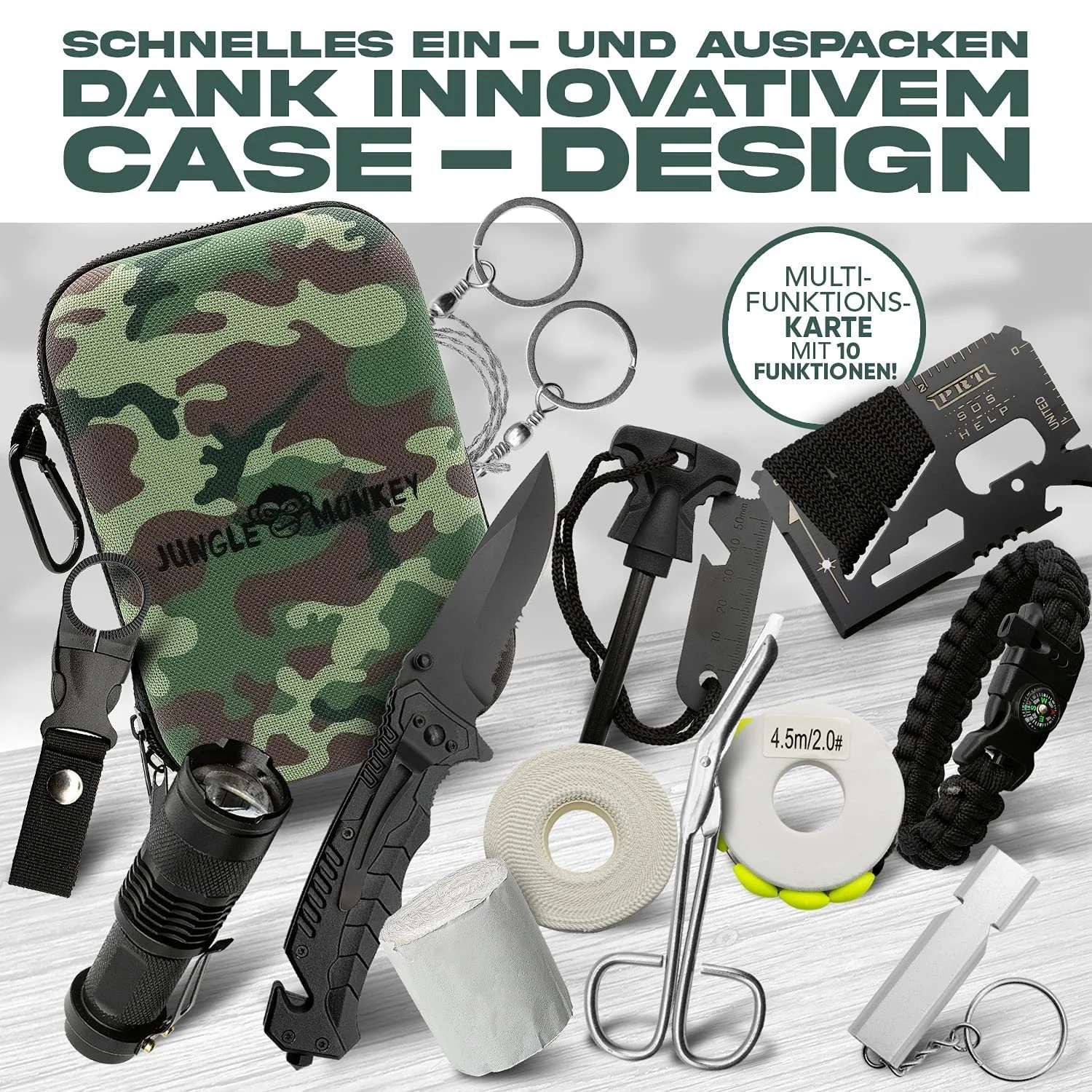 Набір для виживання Jungle Monkey Premium 13 предметів з ножем та ліхтарем, фото №3