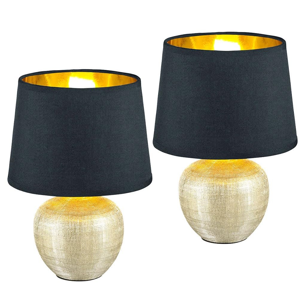 Настільна лампа Кераміка та текстиль 1x E14 18 x 26 см Золотисто-чорна Комплект із 2 шт., фото №1
