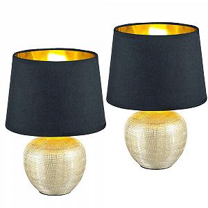 Настільна лампа Кераміка та текстиль 1x E14 18 x 26 см Золотисто-чорна Комплект із 2 шт. - Фото 1