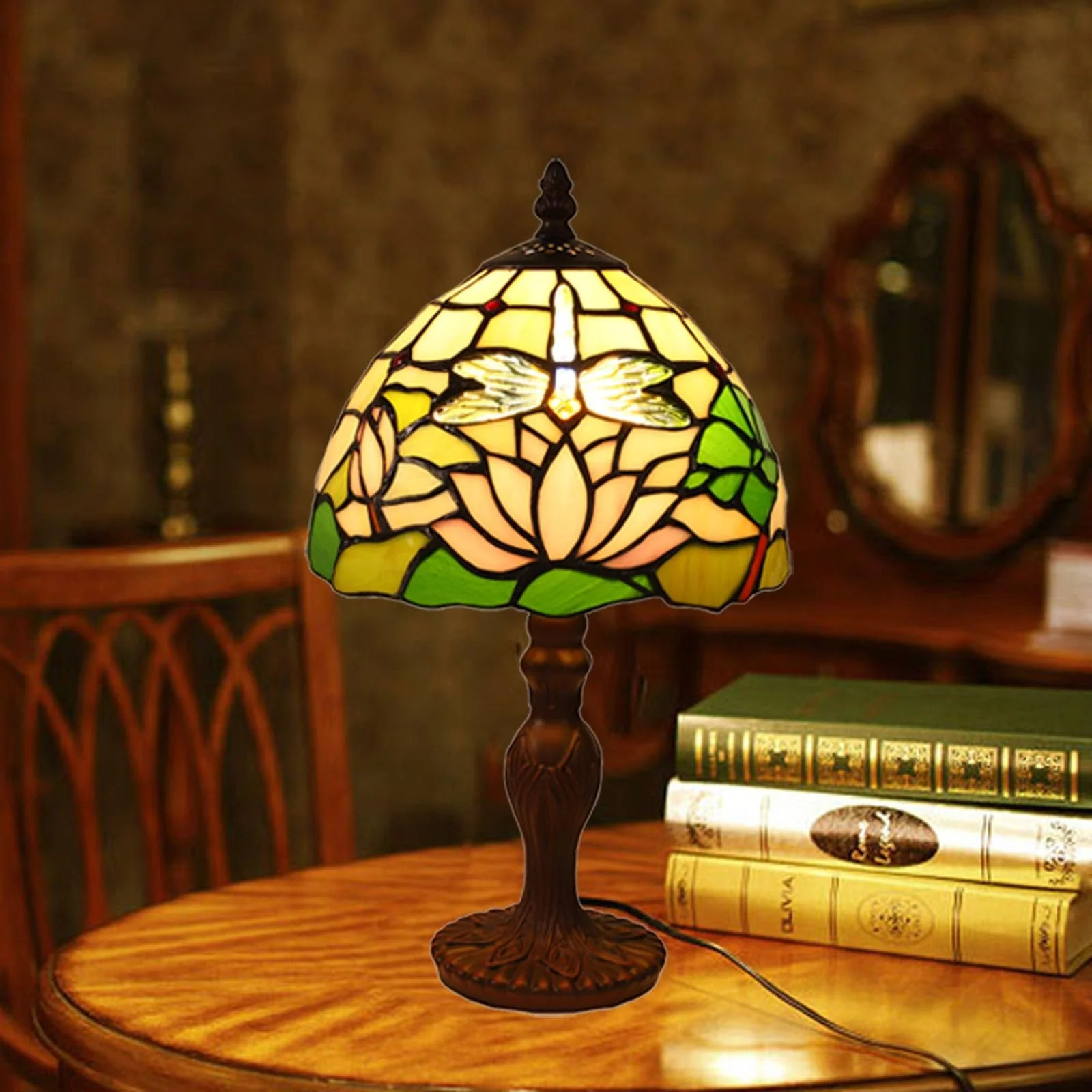 Настільна лампа Tiffany Dragonfly Pattern з LED лампою E27 Ретро, фото №6