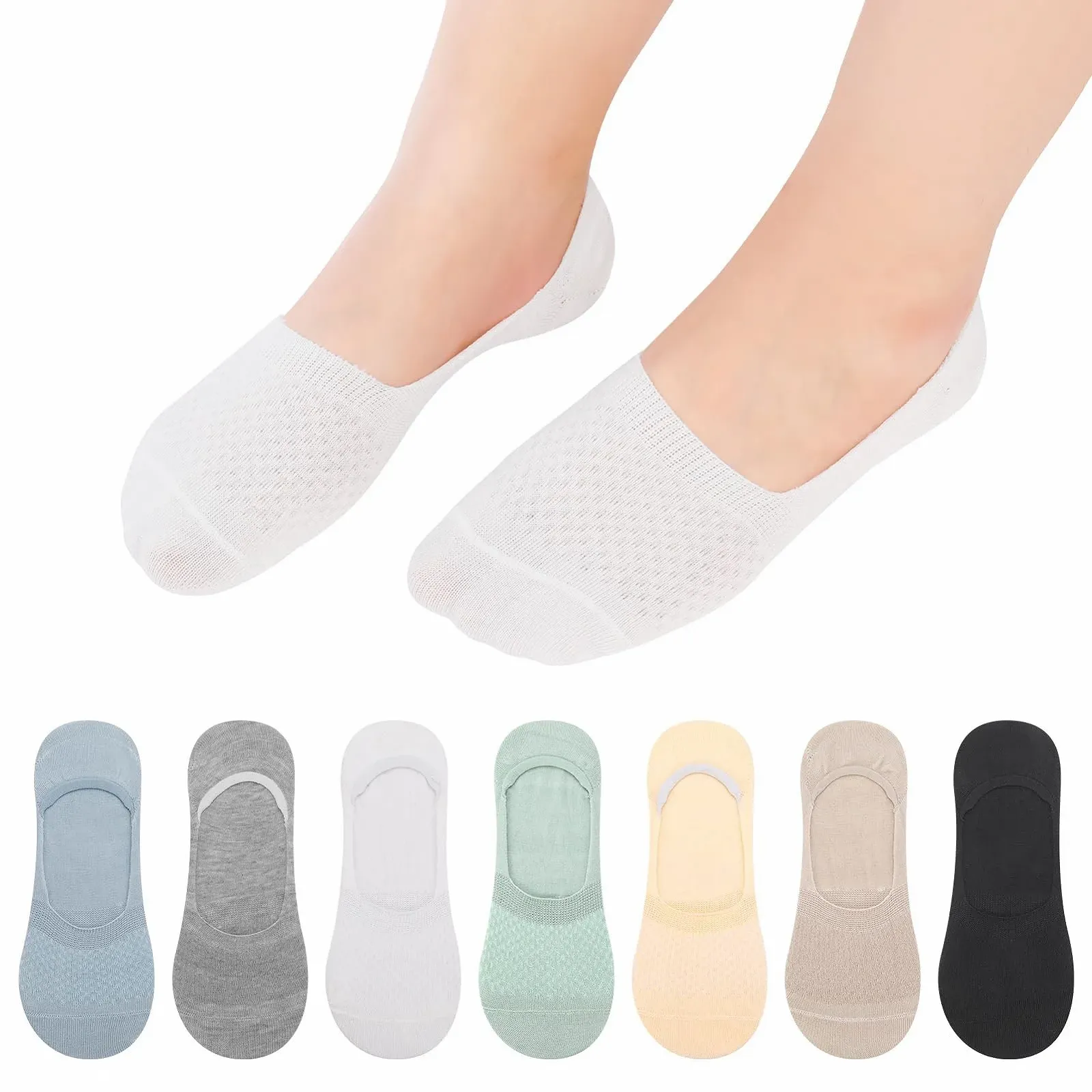 Женские носки Тип: Подследники 7 пар Цвет: Розовый, зеленый, оранжевый, серый, белый, голубой, черный, размер 35-40, фото №9