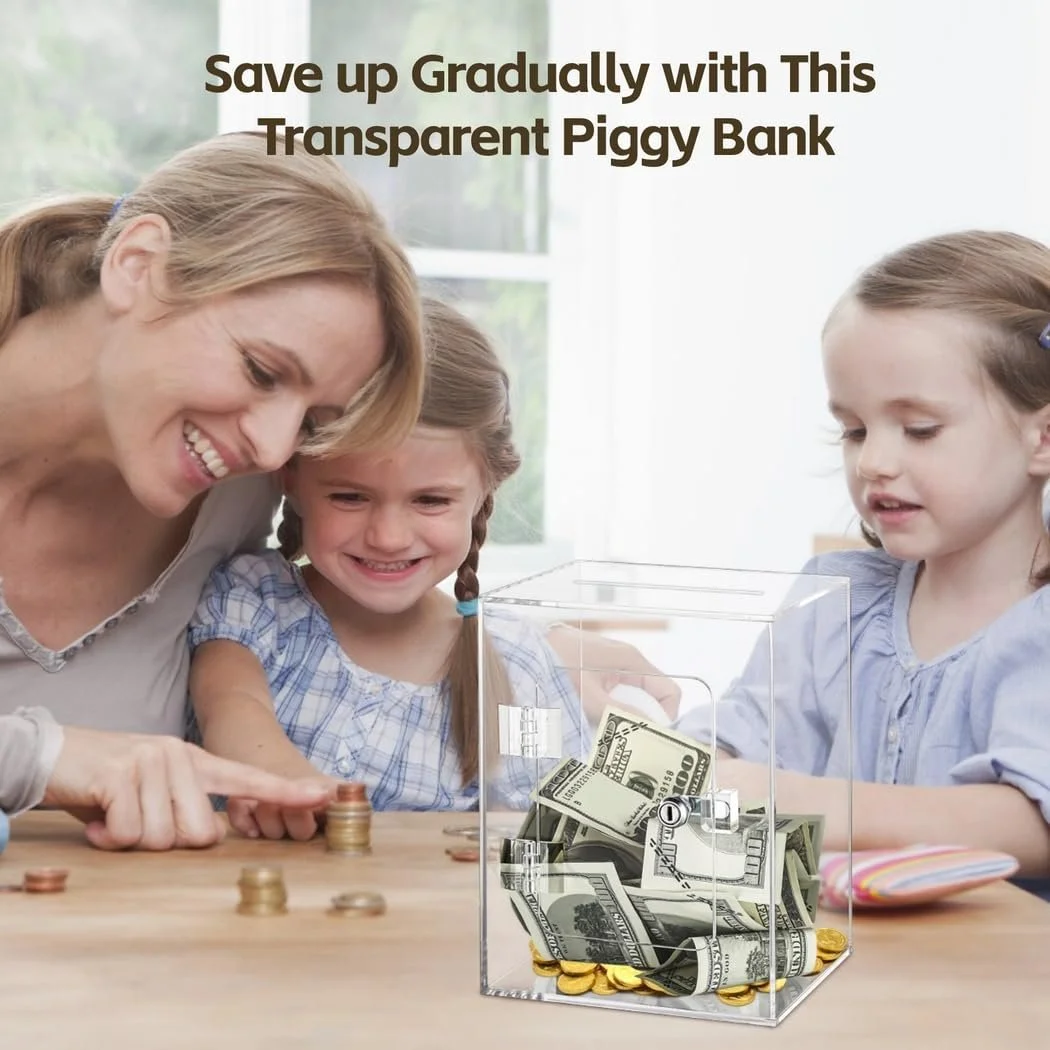 Скарбничка акрилова прозора із замком та ключем, фото №3