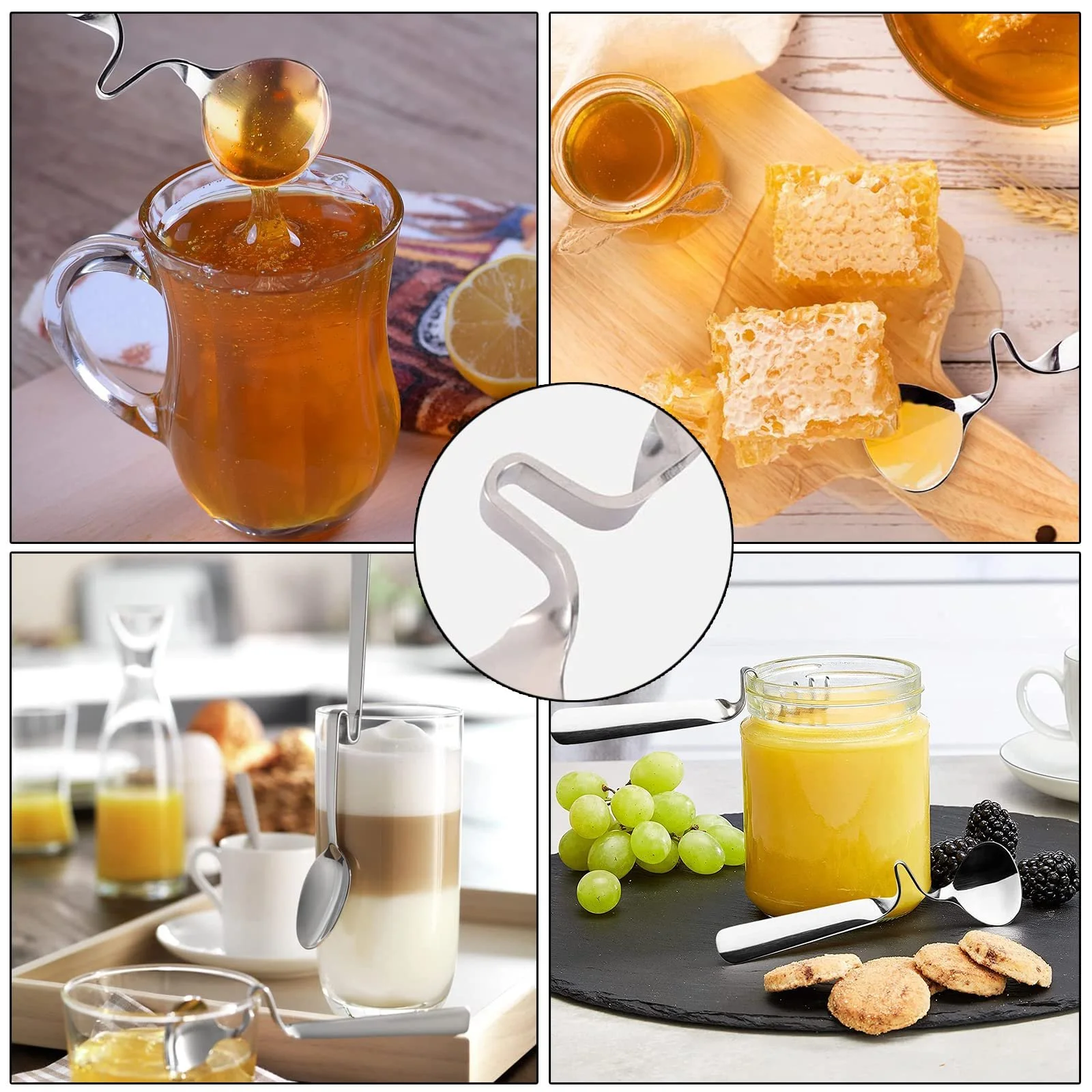 Ложка Kiwi, Спираль Honey, Ложка для меда, Ложка для джема, Ложка для кофе, Серебряный набор для меда с ложкой для всех чашек, стаканов, стеклянных бутылок, чайников и коктейлей, Идеальный набор для столовой посуды и чайной церемонии, фото №7