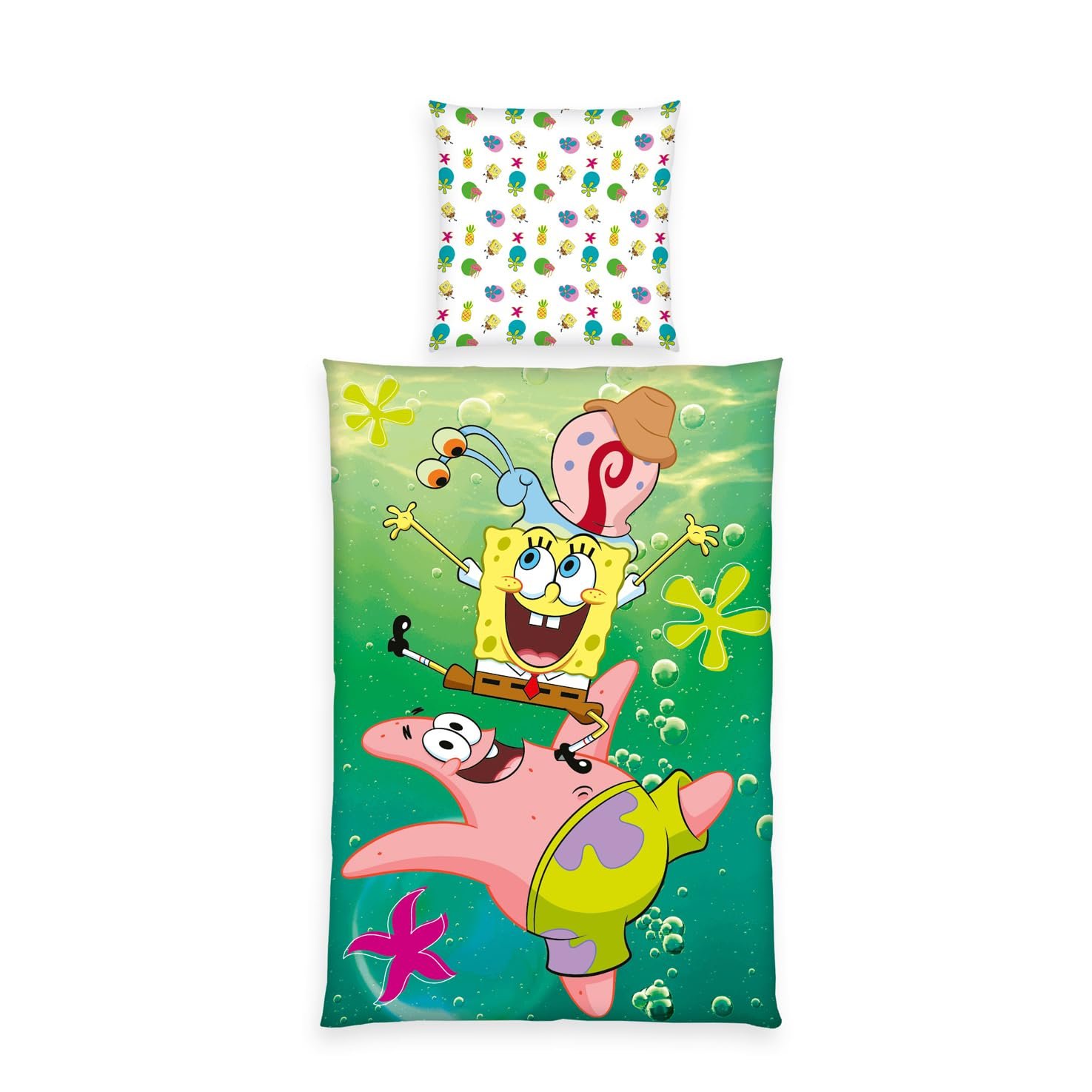 Постільна білизна Herding SpongeBob Squarepants, наволочка 80 x 80 см з двостороннім малюнком, підковдра 135 x 200 см, на блискавці, 100% бавовна/рефорсе, різнокольоровий, фото №1