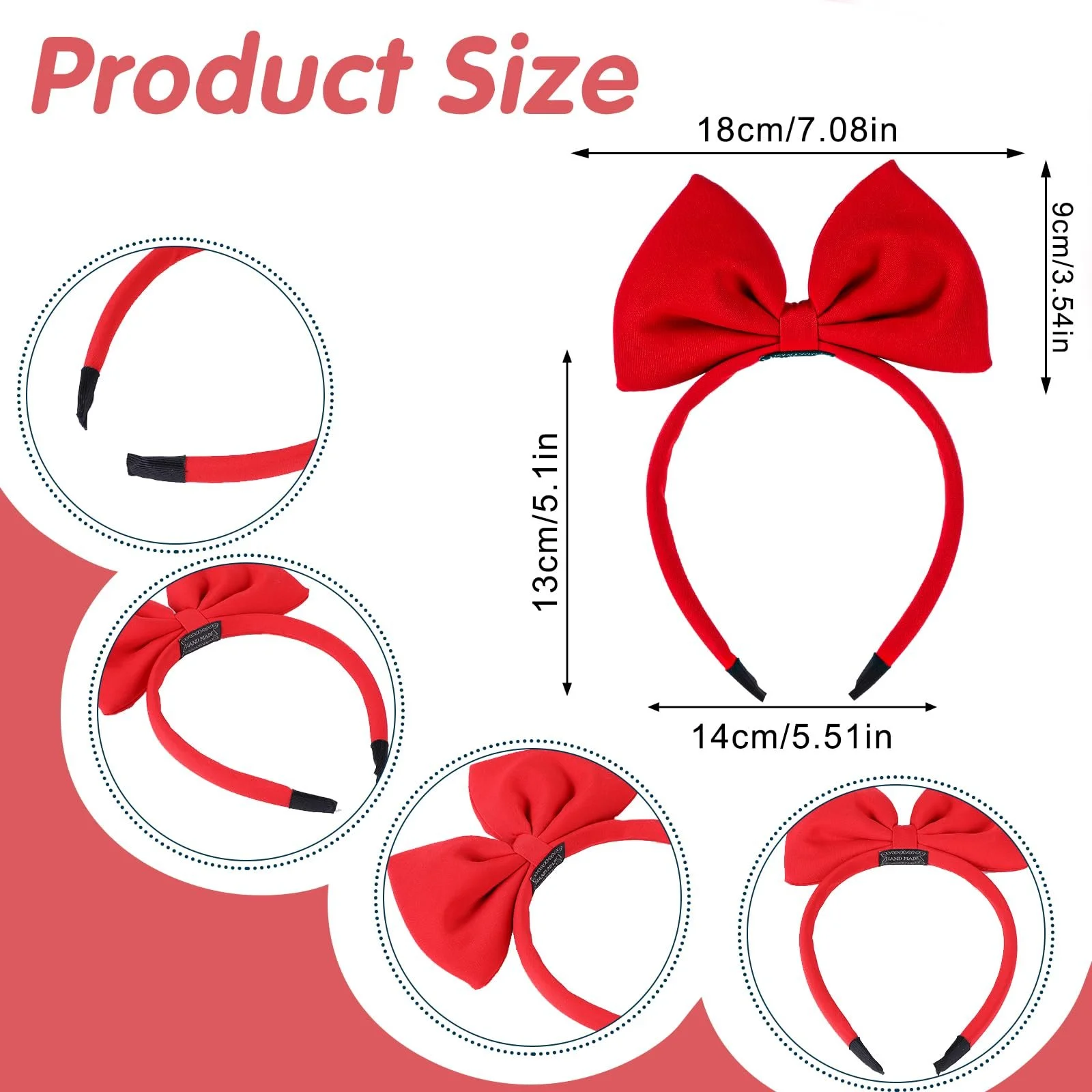 Обруч на голову Sibba Bows Червона з великим бантом для жінок, аксесуар для волосся, фото №4