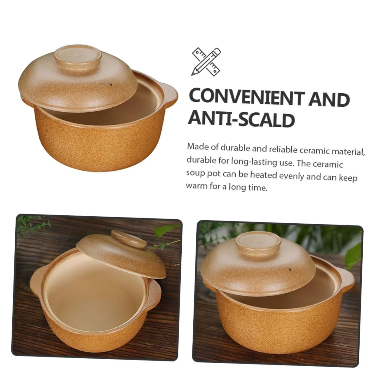 Кастрюля керамическая для тушения с антипригарной ручкой для дома и супа, фото №8