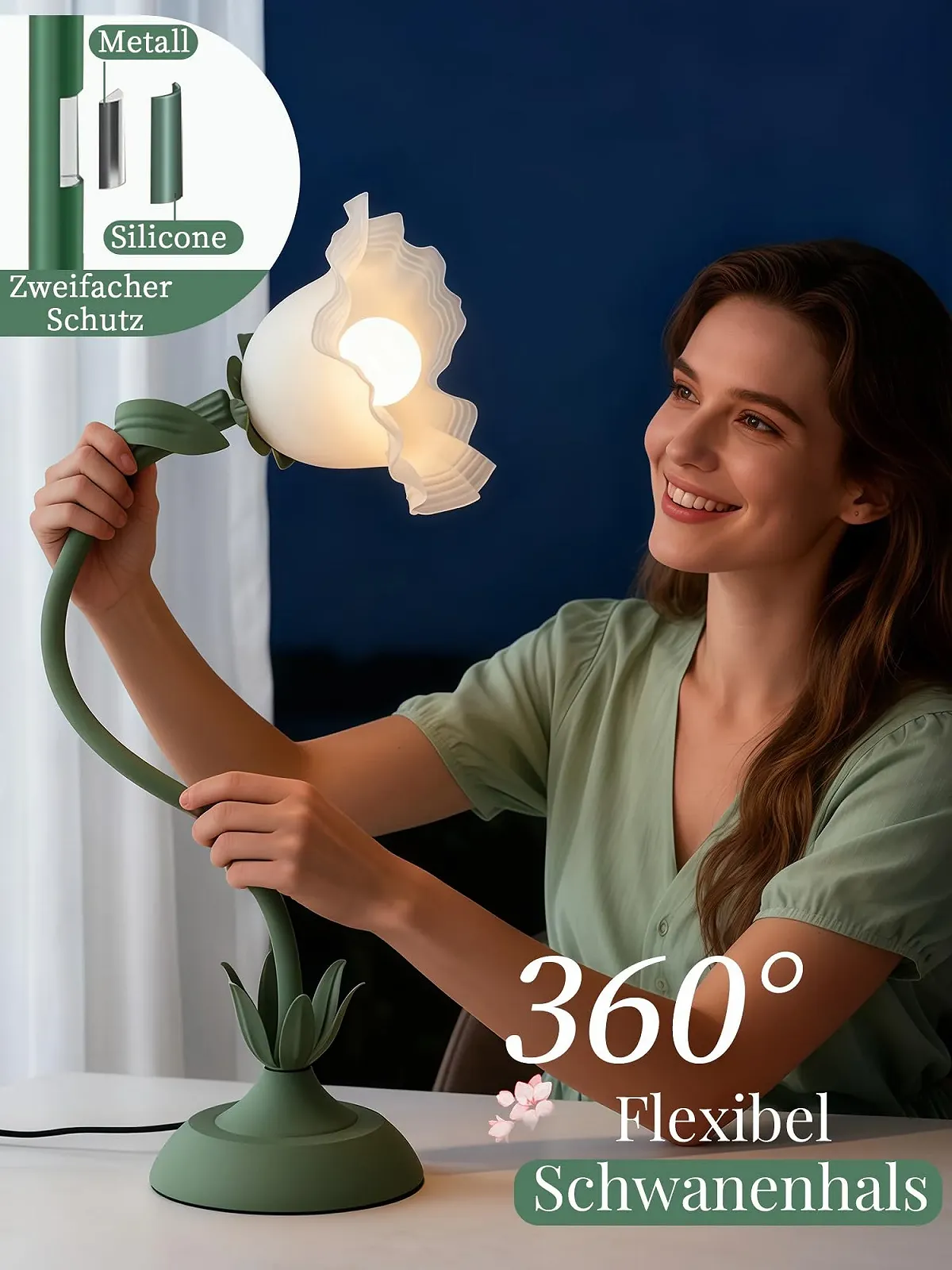 Настільна лампа Flower Vintage LED 3 режими кольору Гнучка E27 Green, фото №3