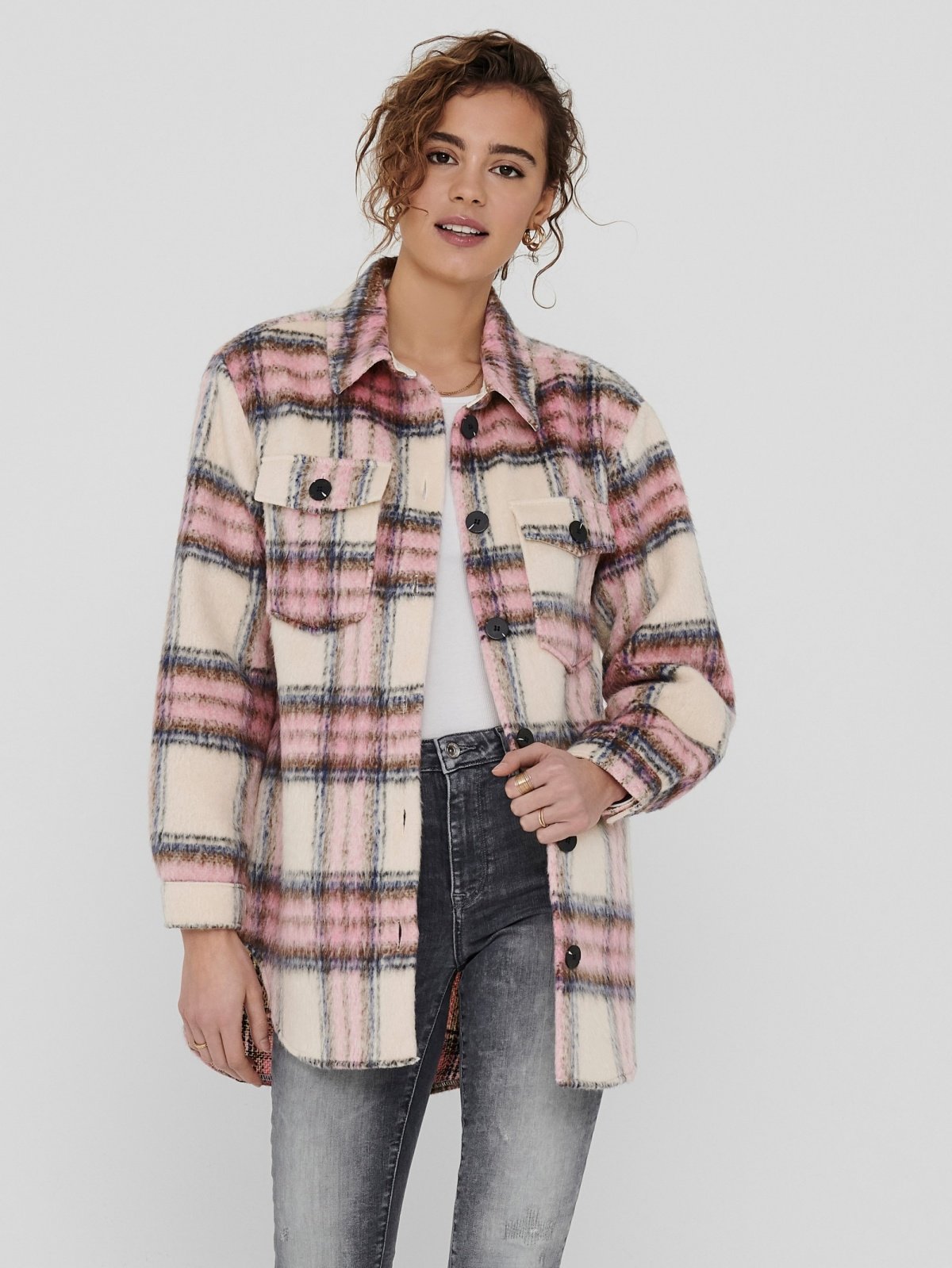 Куртка ONLY ONLDEENA-KAWI L/S CHECK SHACKET PNT 15235844 Розовый фламинго Клетка Мохаве Пустыня/Ночь, фото №1
