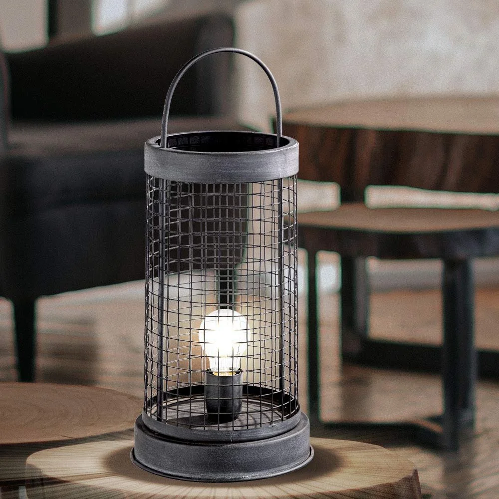 Настільна лампа etc-shop Vintage Grid декоративна металева E27 21.5x21.5x52 см Темно-сіра, фото №4