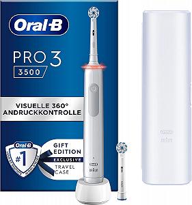 Зубна щітка електрична Oral-B PRO 3 3500, 2 змінні насадки, біла та PRO 3 3500, 2 змінні щітки, 3 режими чищення, дорожній футляр, чорна synthetic.ua - Фото 1