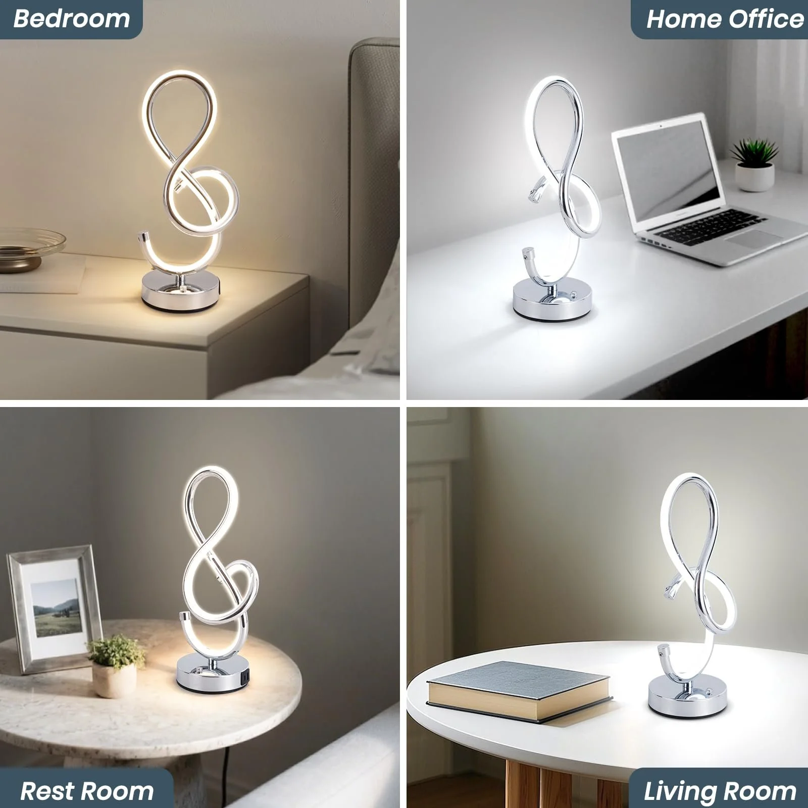 Настільна лампа LED спіральна сенсорна з регулюванням яскравості USB Type-C срібляста, фото №6