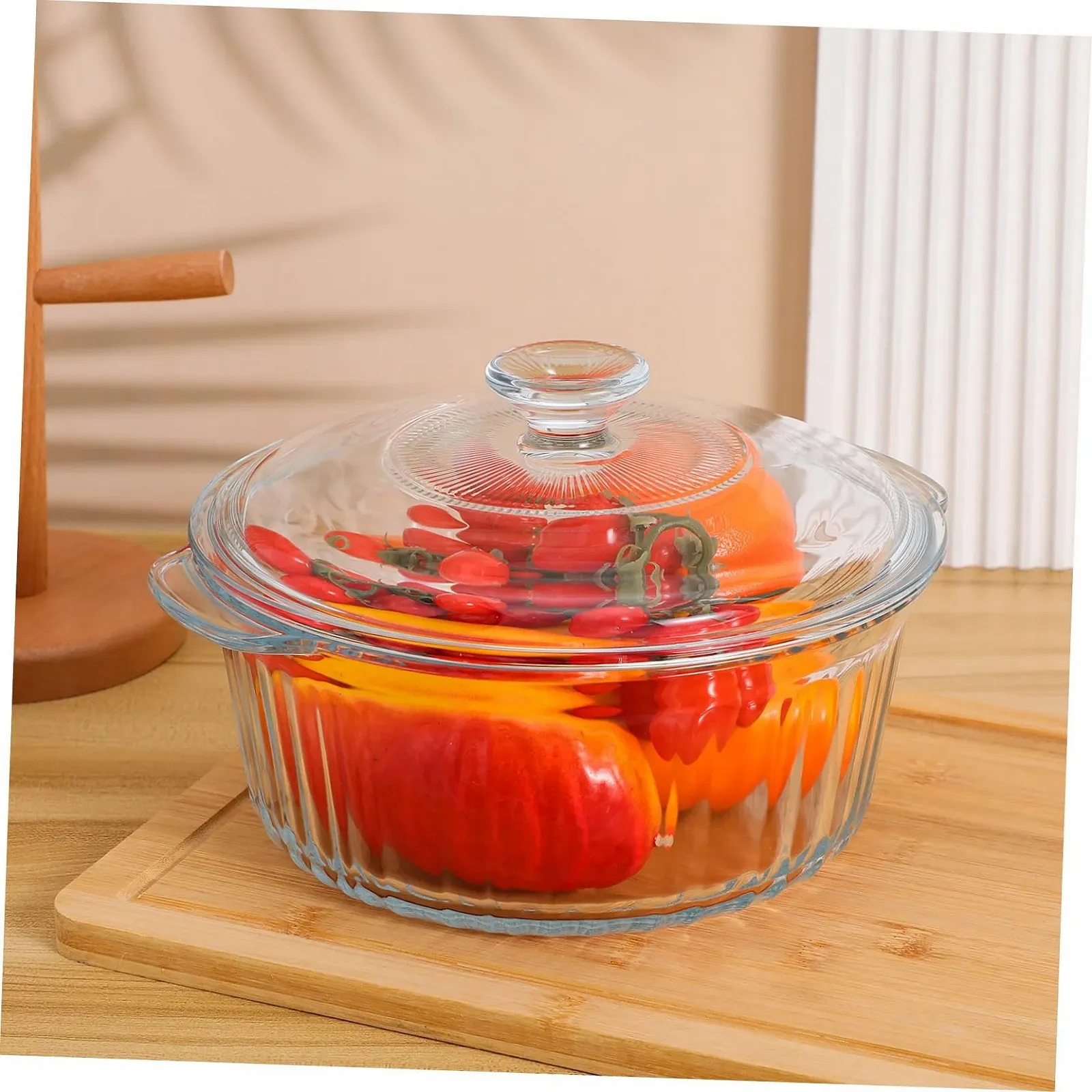 Форма для запекания SOIMISS круглая с крышкой боросиликатное стекло термостойкая прозрачная, фото №5