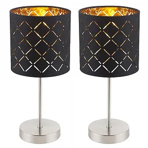 Набор из 2 настольных ламп Текстиль и никель E14 Черный Золотой - Фото 1