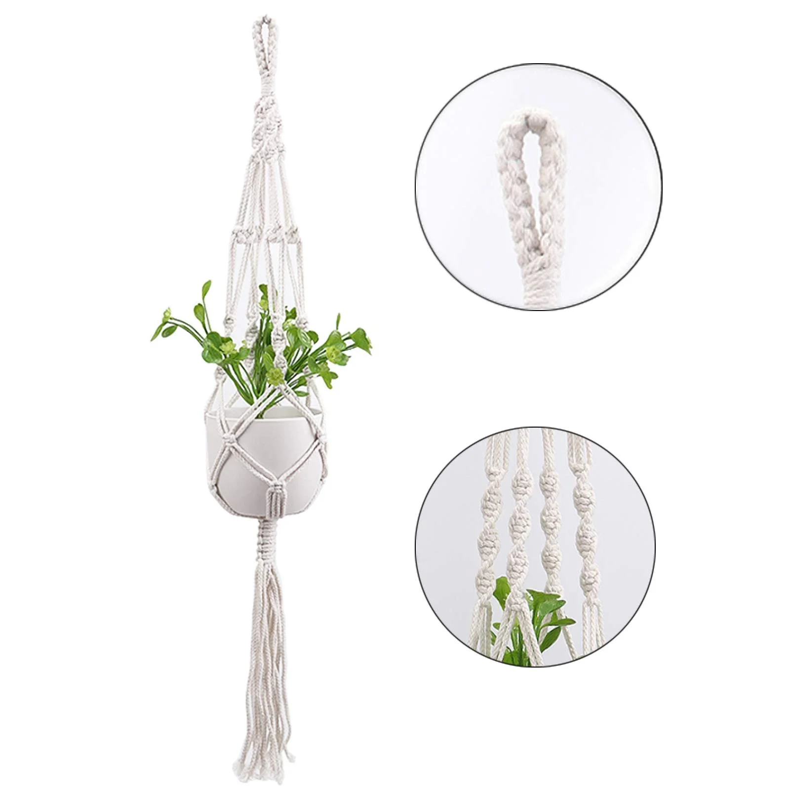 Макраме-держатель для растений Skyzone Набор 2 шт. Хлопковая веревка 105 см Белый, фото №2