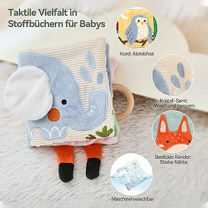 Тканинна книжка-прорізувач Baby Book з дзеркалом, іграшка для малюків Слони synthetic.ua - Фото 1