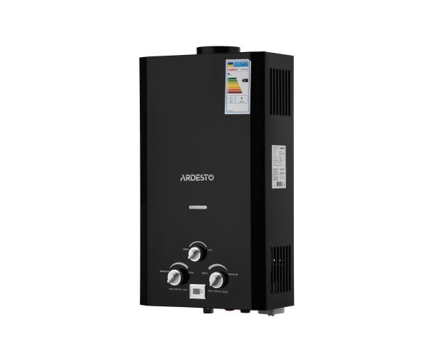 ARDESTO Газова колонка X1 10 л/хв 20 кВт розпалювання від батарейок дисплей чорний, фото №1