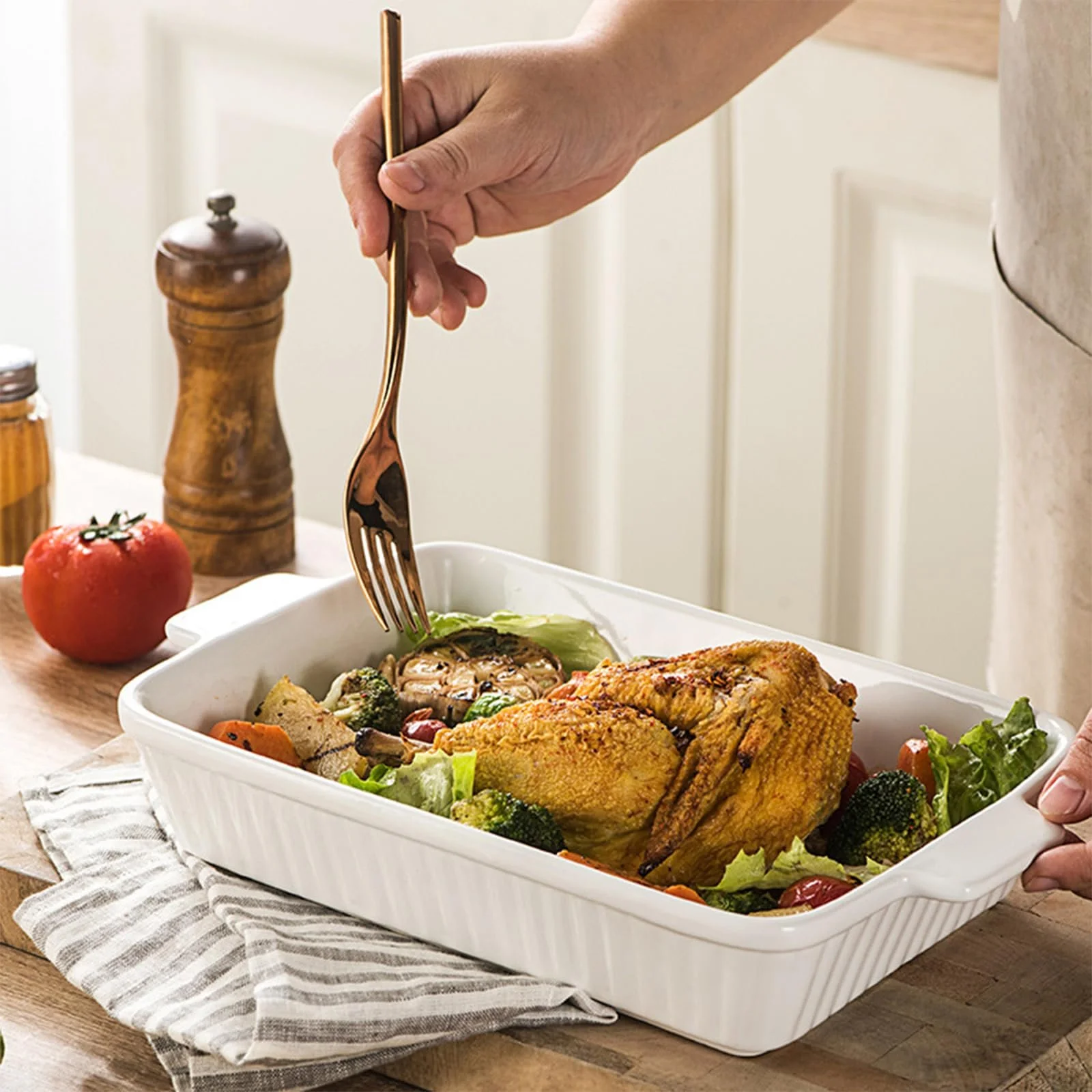 Форма для запекания Керамическая Большая с ручкой Белая, фото №6 Форма для запекания Керамическая Большая с ручкой Белая, фото №6