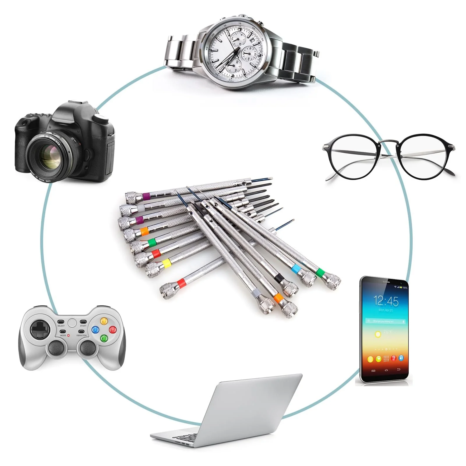 Набор часовых отверток 13 шт Precision с демагнетизатором 0.6 мм - 2.0 мм с 13 запасными лезвиями, фото №7