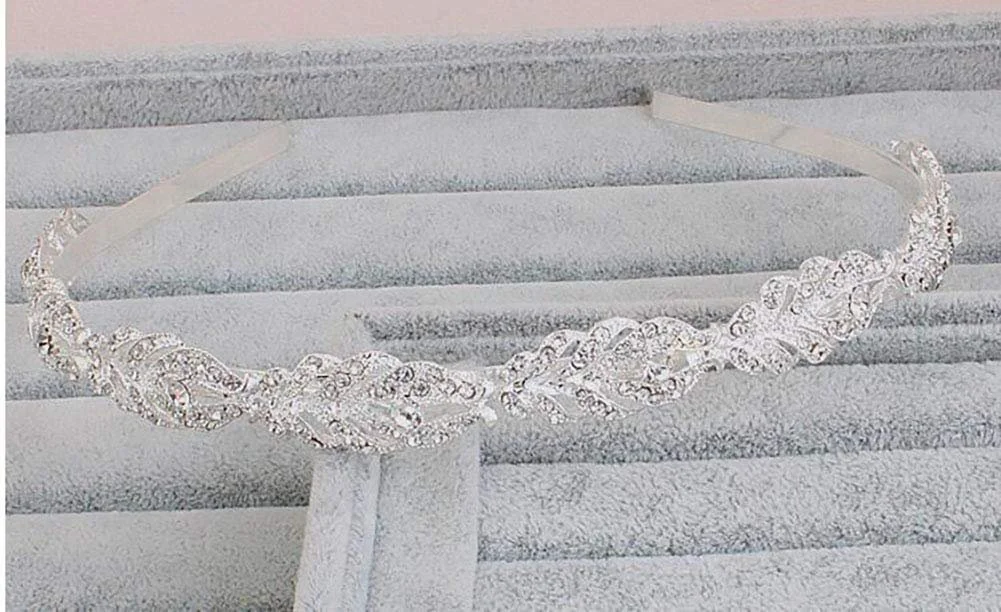 Весільна прикраса для волосся Обруч з кришталевими квітами та стразами, фото №4