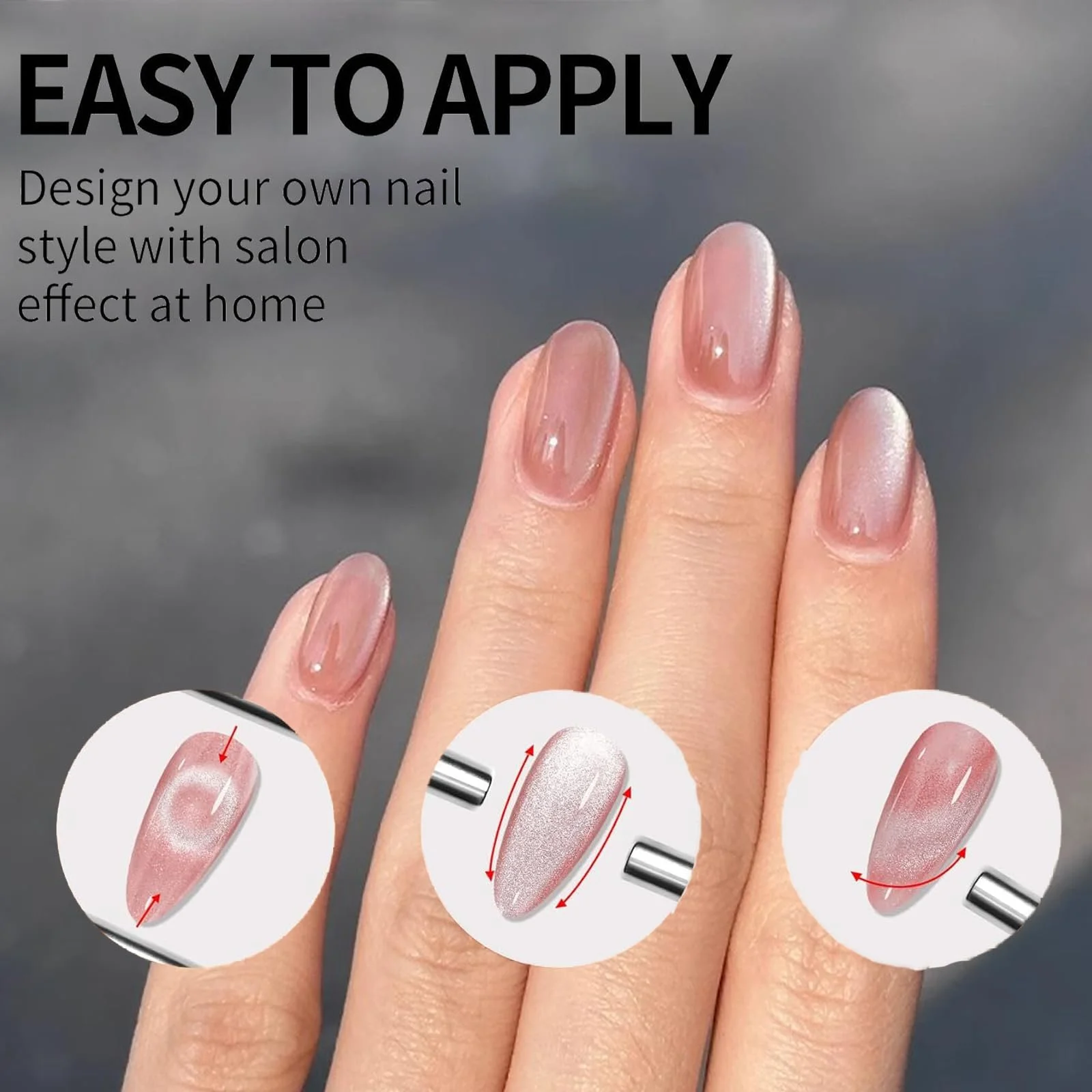 Гель-лак Котяче око Pink Cat Eye, рожевий з блискітками, 9D, фото №7