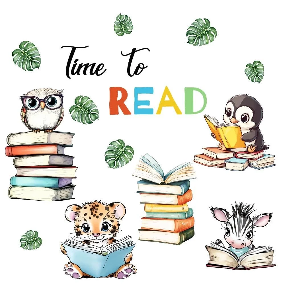 Наклейка на стіну SUPERDANT Time to Read Тварини з книгами Вінілова, фото №3