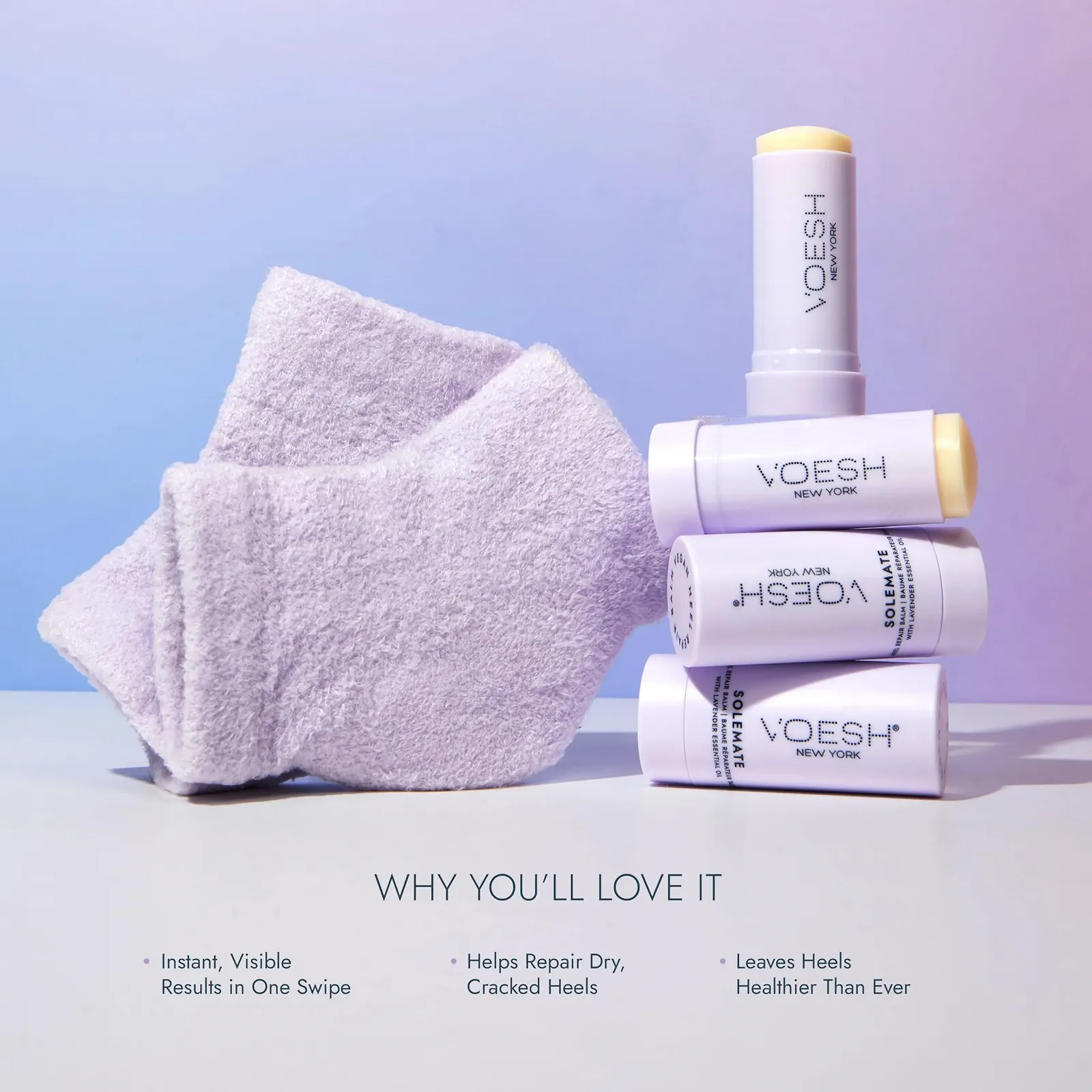 Набор для ухода за пятками VOESH Heel Repair Duo бальзам и увлажняющие носки Lavender, фото №2