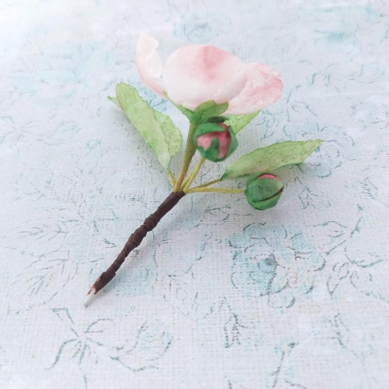 Вафельные цветы SiNegur Декор для торта Цветок яблони из вафельной бумаги. Ветка: 2 бутона, 3 листика, цветок, фото №4