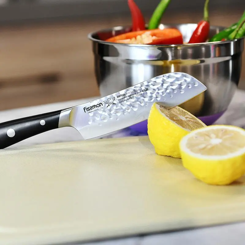 Нож сантоку Fissman Hattori 13см hammered из нержавеющей стали, фото №6