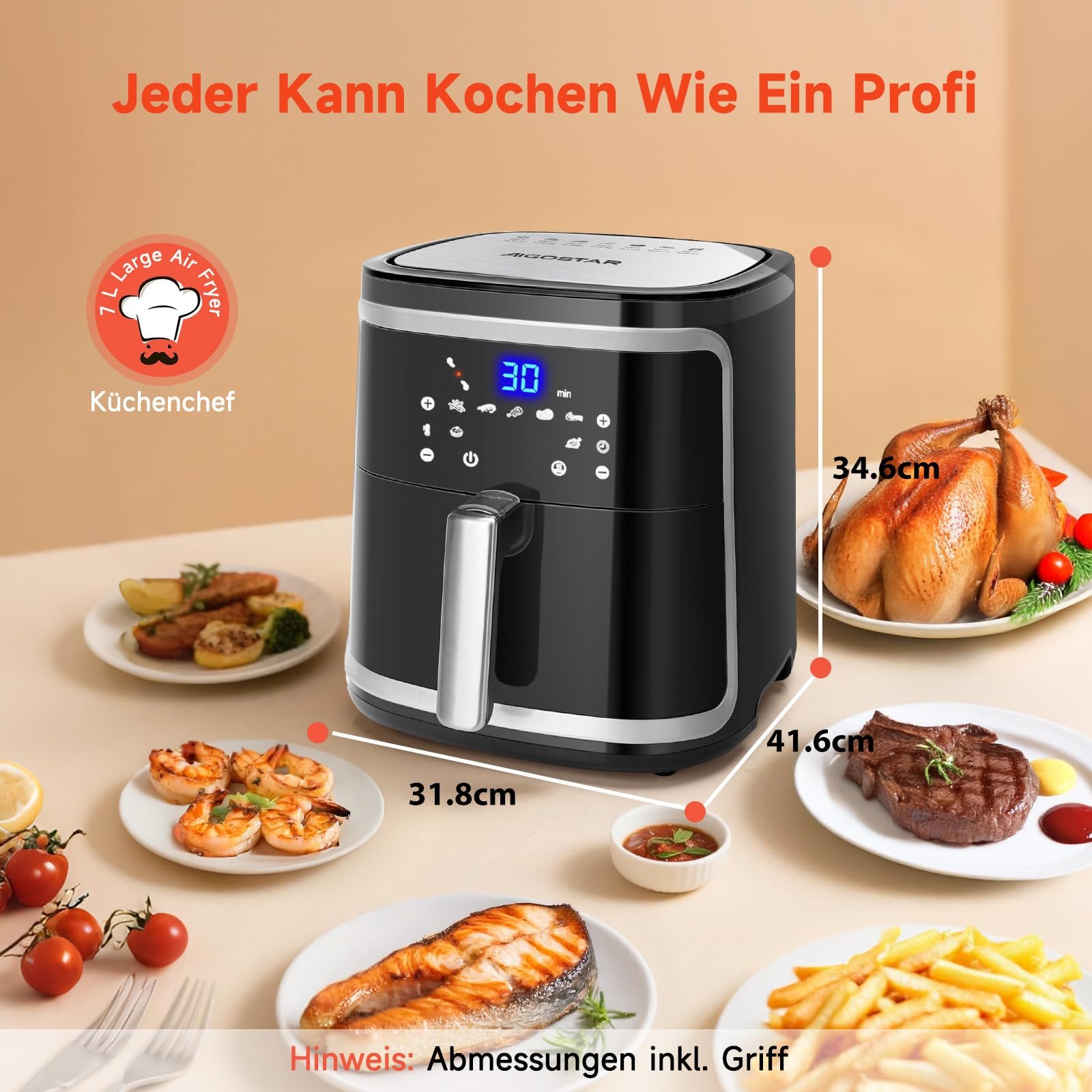 Мультипіч Aigostar XXL 7 л / 2 кг 1900 W 8 програм Чорний, фото №8 Мультипіч Aigostar XXL 7 л / 2 кг 1900 W 8 програм Чорний, фото №8
