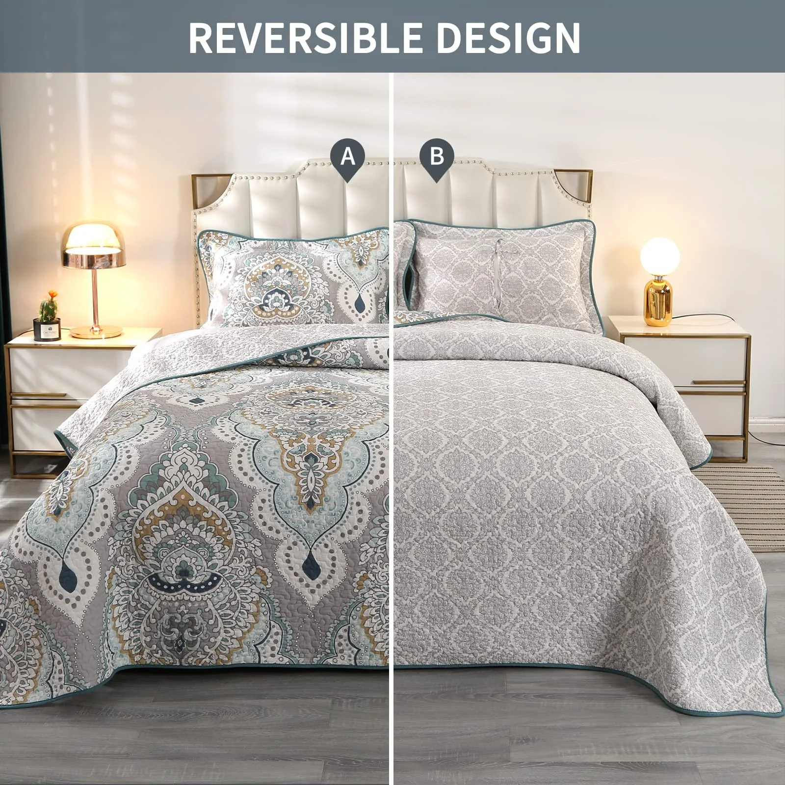 Покрывало Qucover Барокко 220 x 240 см Хлопок Серый, фото №3