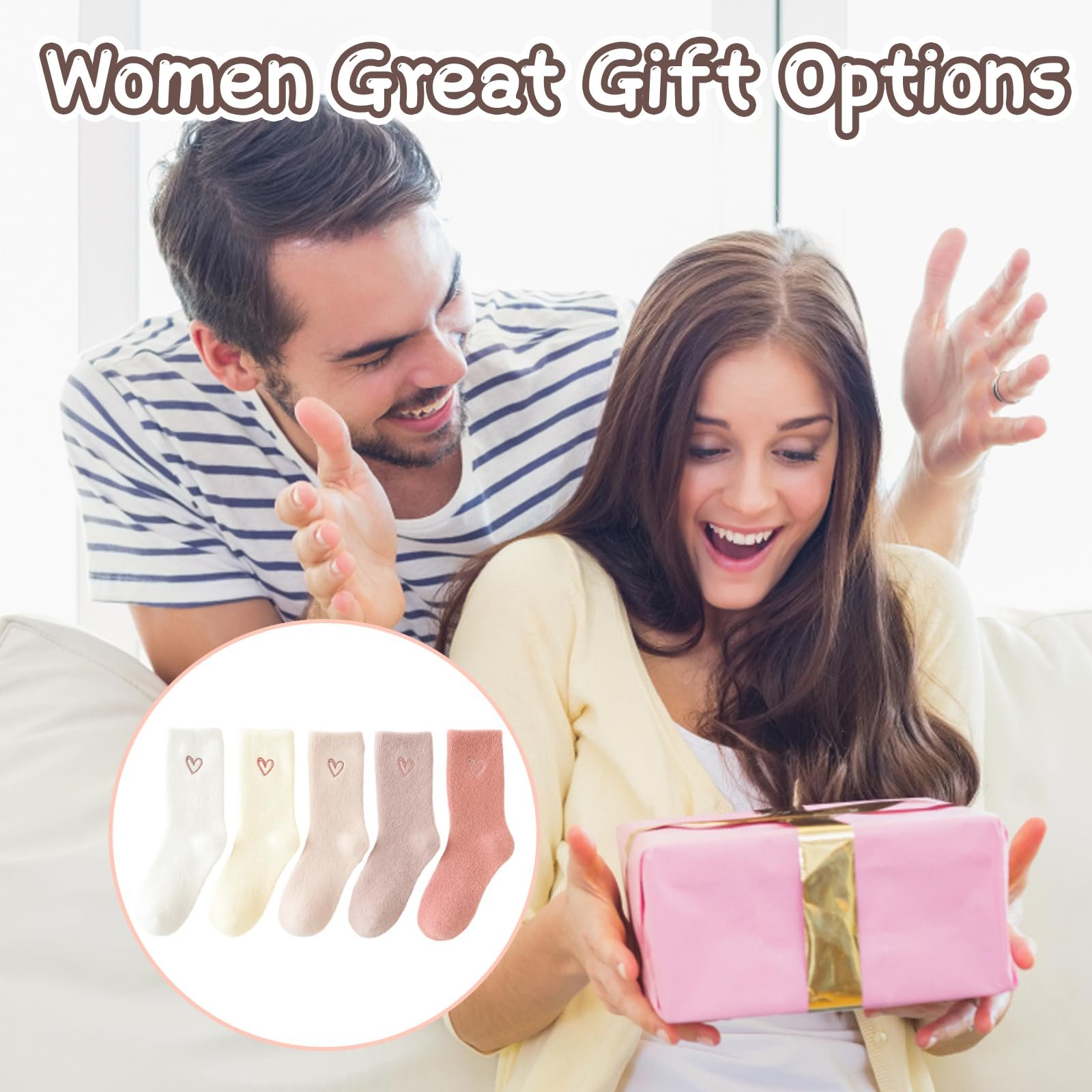 Мягкие носки Женские 39-42, Зимние носки Женские, 5 пар пушистых носков розового, белого и бежевого цветов, Мягкий материал, 26 x 8 см, фото №6