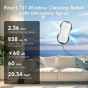 Робот для мытья окон Fmart T11 с автоматической системой распыления на четыре стороны, тройной системой безопасности, интеллектуальной навигацией, дистанционным управлением, для всех гладких поверхностей, с 10 салфетками synthetic.ua - Фото 1