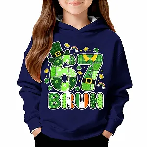 Худи Six Seven 67 Meme для детей, с длинными рукавами, толстовка с капюшоном ко Дню Святого Патрика, с узором 67, удобный мягкий свитшот, уличный пуловер для мальчиков и девочек, повседневный модный джемпер - Фото 1