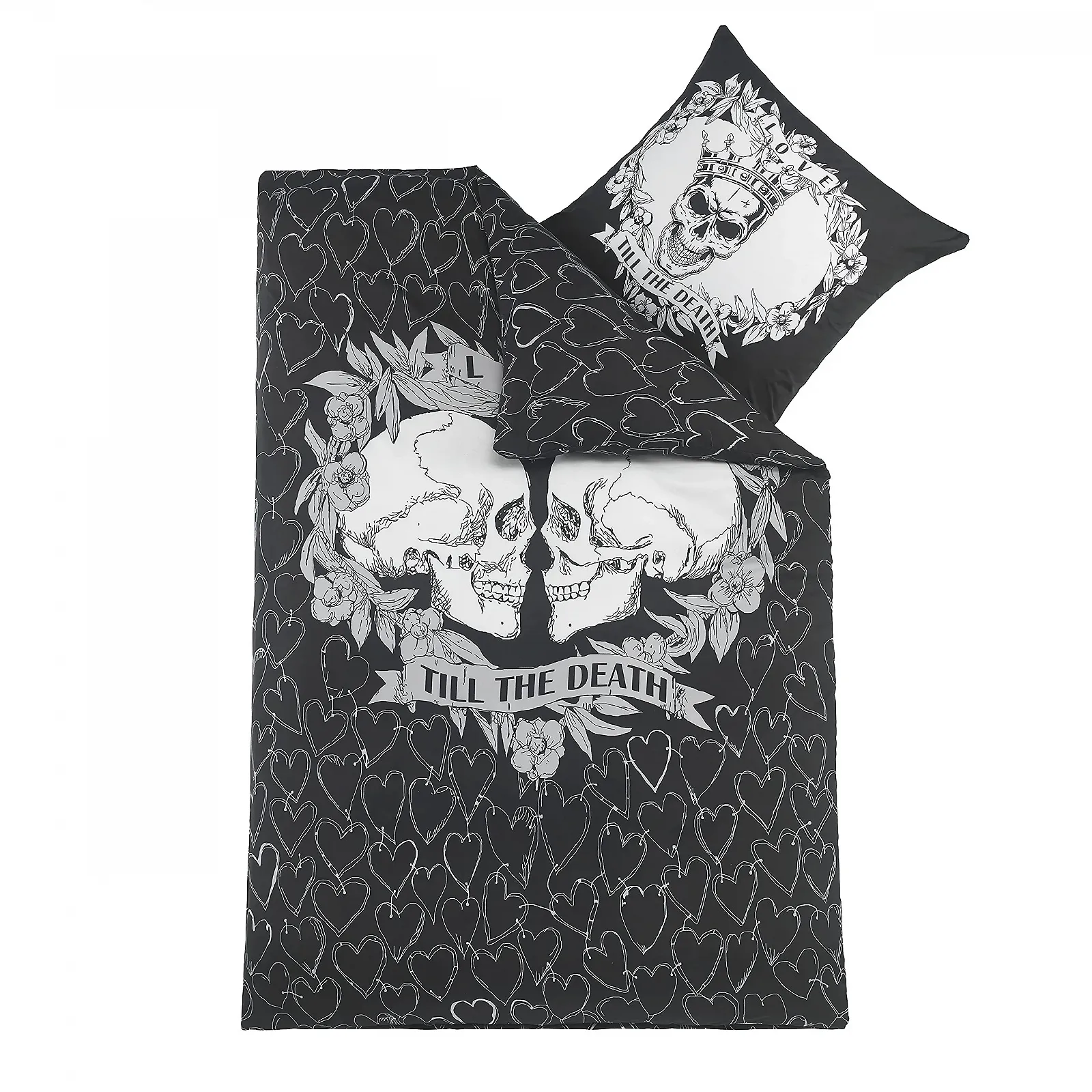 Комплект постільної білизни з мікрофібри BaSaTex для пар двосторонній мотив 4 предмети 2 x 135 x 200 см + 2 x 80 x 80 см Till The Death Dark, фото №5
