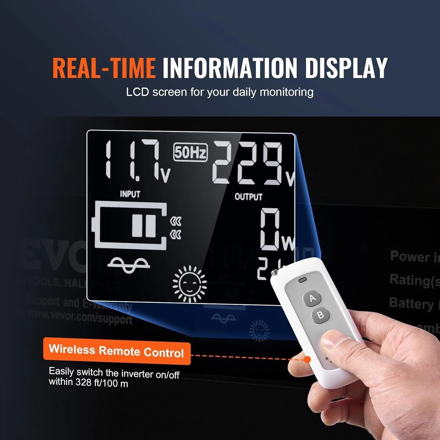 Инвертор VEVOR SGPE-3000W Чистая синусоида Black, фото №5