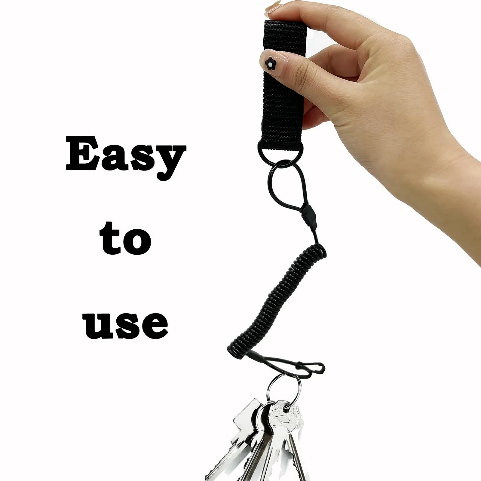 Рибальський страхувальний шнур OHYER, спіральний кабель, тактичний шнур, пружинне кільце для ключів, 3 шт, чорний, фото №4