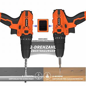 Шуруповерт HSHa 21V 29Pcs, 45N.m 2 скорости, 25+1 моментов, с LED освещением, комбинированный, с 2 батареями и зарядным устройством, оранжевый synthetic.ua - Фото 1