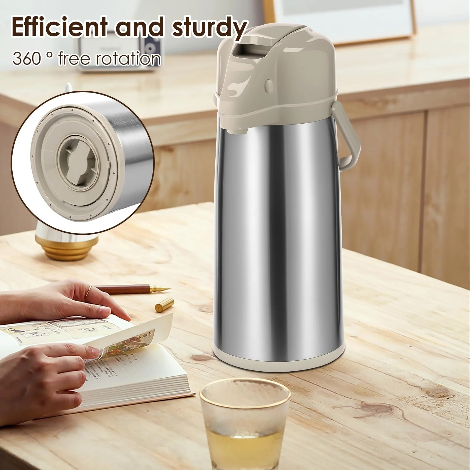 Помповий Термос-кавник 2.0 л, Термос-колба, з помповим механізмом, з нержавіючої сталі, фото №5 Помповий Термос-кавник 2.0 л, Термос-колба, з помповим механізмом, з нержавіючої сталі, фото №5